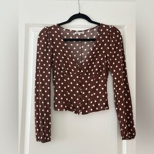 REFORMATION
Nell Long Sleeve Top In Au Lait
Brown polka dot